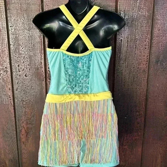 Vintage Candy Colored Fringe & Sequin Boyshorts Leotard Dance Halloween Costume - Picture 5 of 7